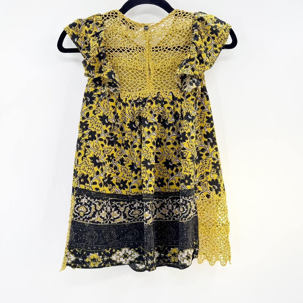 Sea Black Yellow Blouse Embroidered Printed Ruffle 6 - Picture 4 of 5